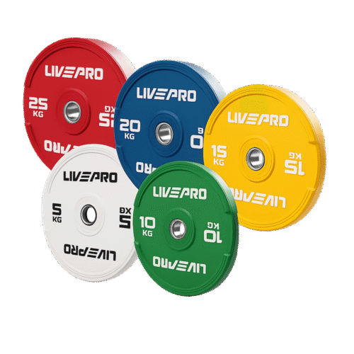 Disque-Bumper-LIVEPRO Disques bumper LIVEPRO en caoutchouc coloré – de 5 à 25 kg pour haltérophilie
