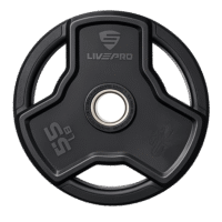 Disque en caoutchouc premium LIVEPRO – 2,5 à 25 kg – poignée intégrée – 50 mm