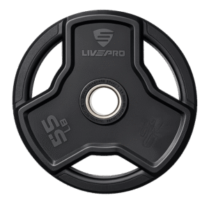 Disque en caoutchouc premium LIVEPRO – 2,5 à 25 kg – poignée intégrée – 50 mm