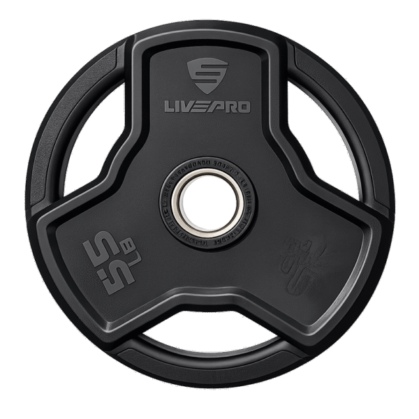 Disque en caoutchouc premium LIVEPRO – 2,5 à 25 kg – poignée intégrée – 50 mm