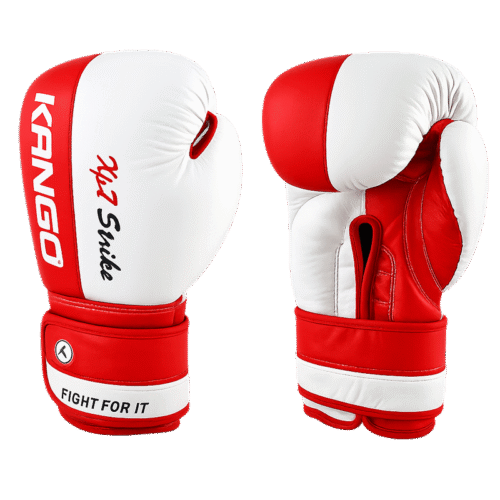 Gants-de-boxe-en-cuir-rouge-&-blanc-KANGO Gants de boxe en cuir rouge & blanc – KANGO