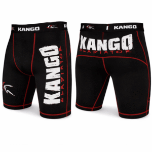 SHORT-628 Short de compression KANGO KMS-628 noir et rouge avec logo Gladiator – équipement MMA, grappling, jiu-jitsu