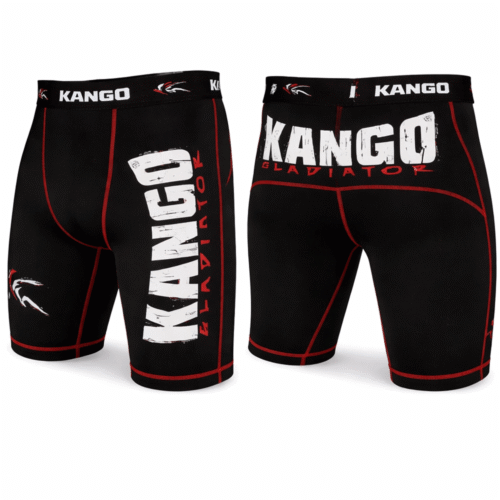 Short de compression KANGO KMS-628 noir et rouge avec logo Gladiator – équipement MMA, grappling, jiu-jitsu