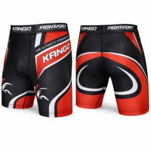 SHort-621 Short de compression KANGO RGK-621 noir et rouge – MMA, grappling, BJJ – coupe ajustée, matière technique lycra/polyester.