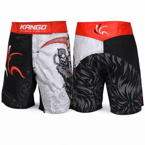Short KANGO RGK-614 en Taslaan et Lycra, design Grim Reaper, couleurs rouge noir gris, tailles S M L.
