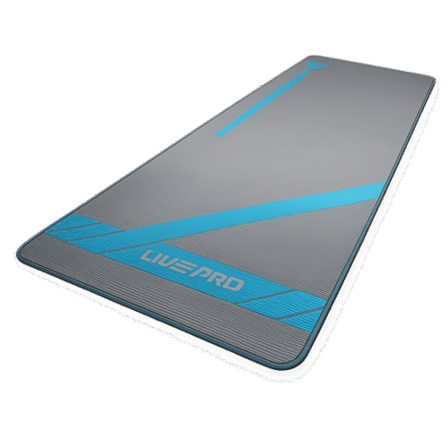 Tapis-de-yoga Tapis de yoga en mousse NBR 10 mm LivePro LP8228 – gris et bleu, antidérapant et confortable pour entraînement au sol.