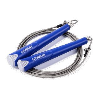 Corde à sauter LiveUp LS3114 en acier avec poignées antidérapantes bleues – 300 cm