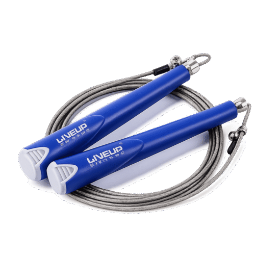 corede-a-sauter Corde à sauter LiveUp LS3114 en acier avec poignées antidérapantes bleues – 300 cm