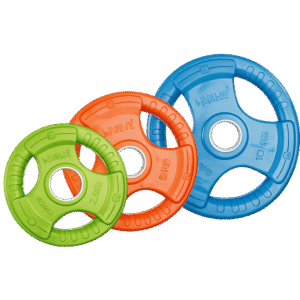 Disque coloré en caoutchouc LiveUp LS2123 – 10kg vert, 15kg orange, 20kg bleu