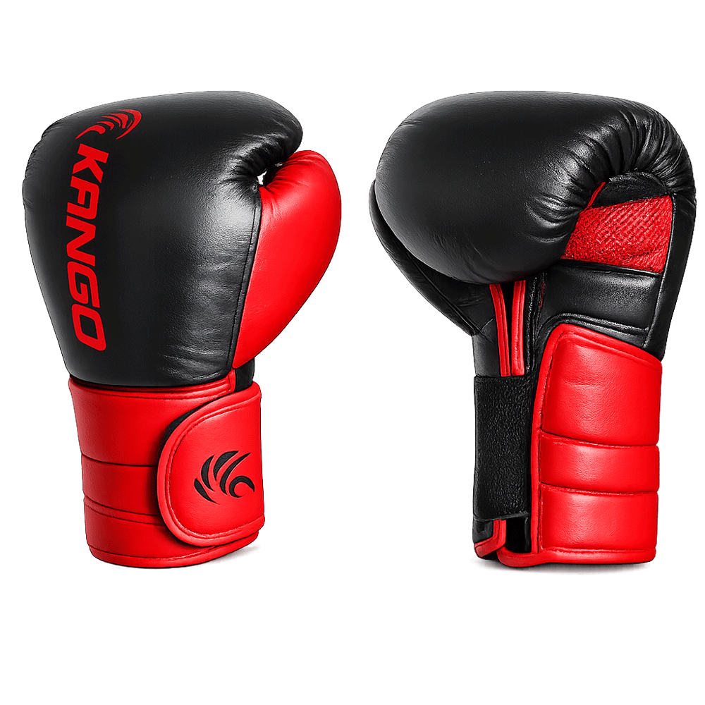 Gants de boxe haut de gamme en cuir rouge & noir – KANGO-