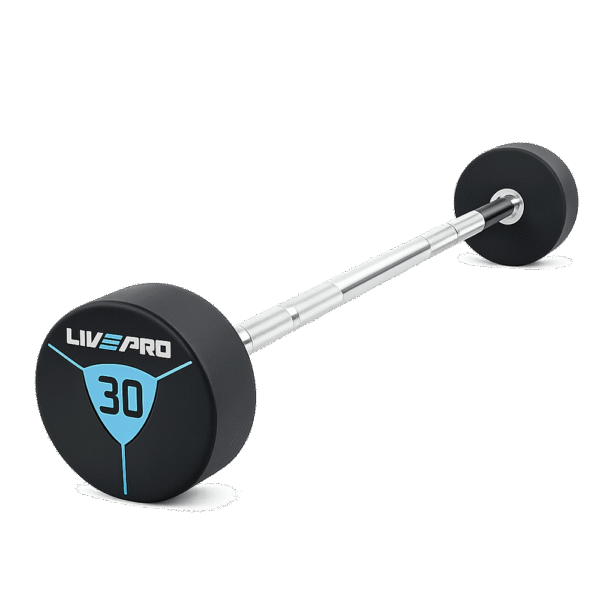 Haltère monobloc droit LIVEPRO – de 10 à 30 kg – barre chromée et têtes uréthane