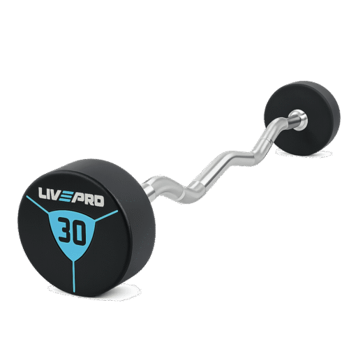 halteres-ez Haltère EZ monobloc LIVEPRO avec têtes uréthane – 10 à 30 kg – barre cambrée