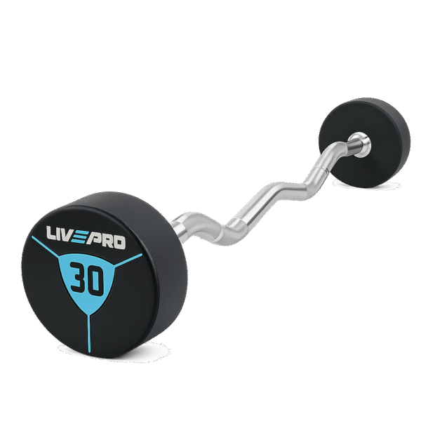 Haltère EZ monobloc LIVEPRO avec têtes uréthane – 10 à 30 kg – barre cambrée