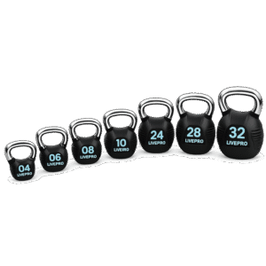 Kettlebell LIVEPRO en caoutchouc avec poignée acier – de 4 à 32 kg