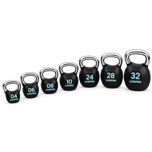 kettlebell Kettlebell LIVEPRO en caoutchouc avec poignée acier – de 4 à 32 kg