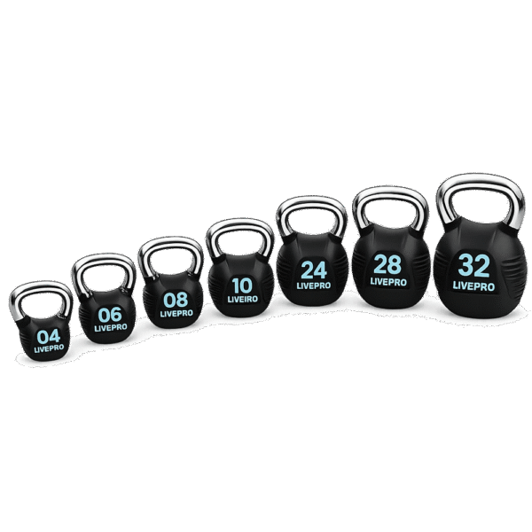 Kettlebell LIVEPRO en caoutchouc avec poignée acier – de 4 à 32 kg