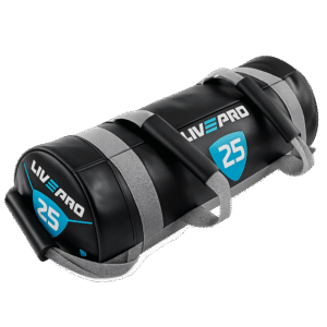 Sac lesté LIVEPRO noir et bleu – de 5 à 25 kg – poignées renforcées – musculation