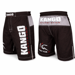 short-608 Short de combat MMA KANGO KMS-608 noir et gris avec impression Gladiator – textile professionnel pour arts martiaux