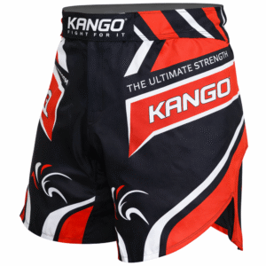 short-611 Short de combat KANGO RGK-611 en Taslaan et Lycra, noir et rouge, tailles S M L, pour MMA et arts martiaux.