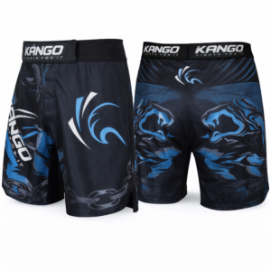 short-613 Short KANGO RGK-613 pour arts martiaux en Taslaan et Lycra, design noir et bleu, tailles S M L.