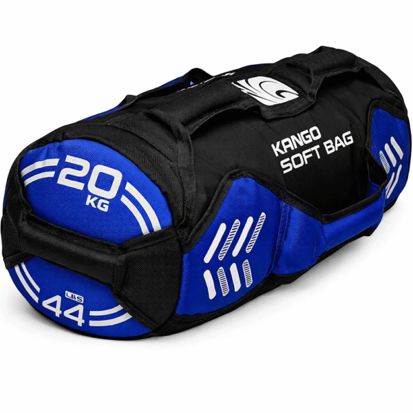 Sac lesté KANGO Softbag noir et bleu – poids ajustable de 5 à 35 kg avec poignées – accessoire de fitness