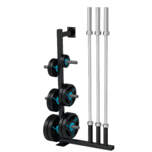 support-mural-lp8894 Support mural LIVEPRO LP8894 pour barres et disques olympiques – rangement vertical en acier