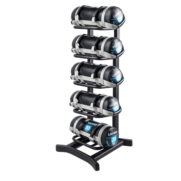 Support LP8802 LivePro pour sacs lestés – rangement vertical 5 emplacements en acier pour sac de puissance en salle de sport